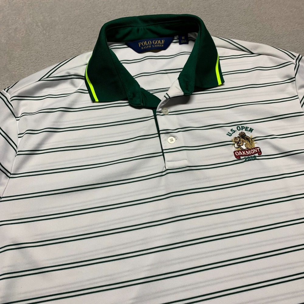 Polo Golf Ralph Lauren Shirt Mens M Performance Striped US Open Oakmont USGA‎
